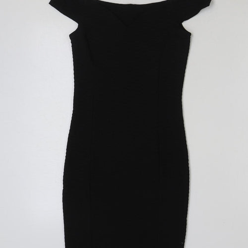 Miss Selfridge Womens Black Polyester Mini Size 10 Off the Shoulder Pullover