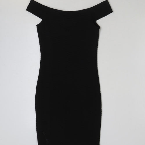 Miss Selfridge Womens Black Polyester Mini Size 10 Off the Shoulder Pullover