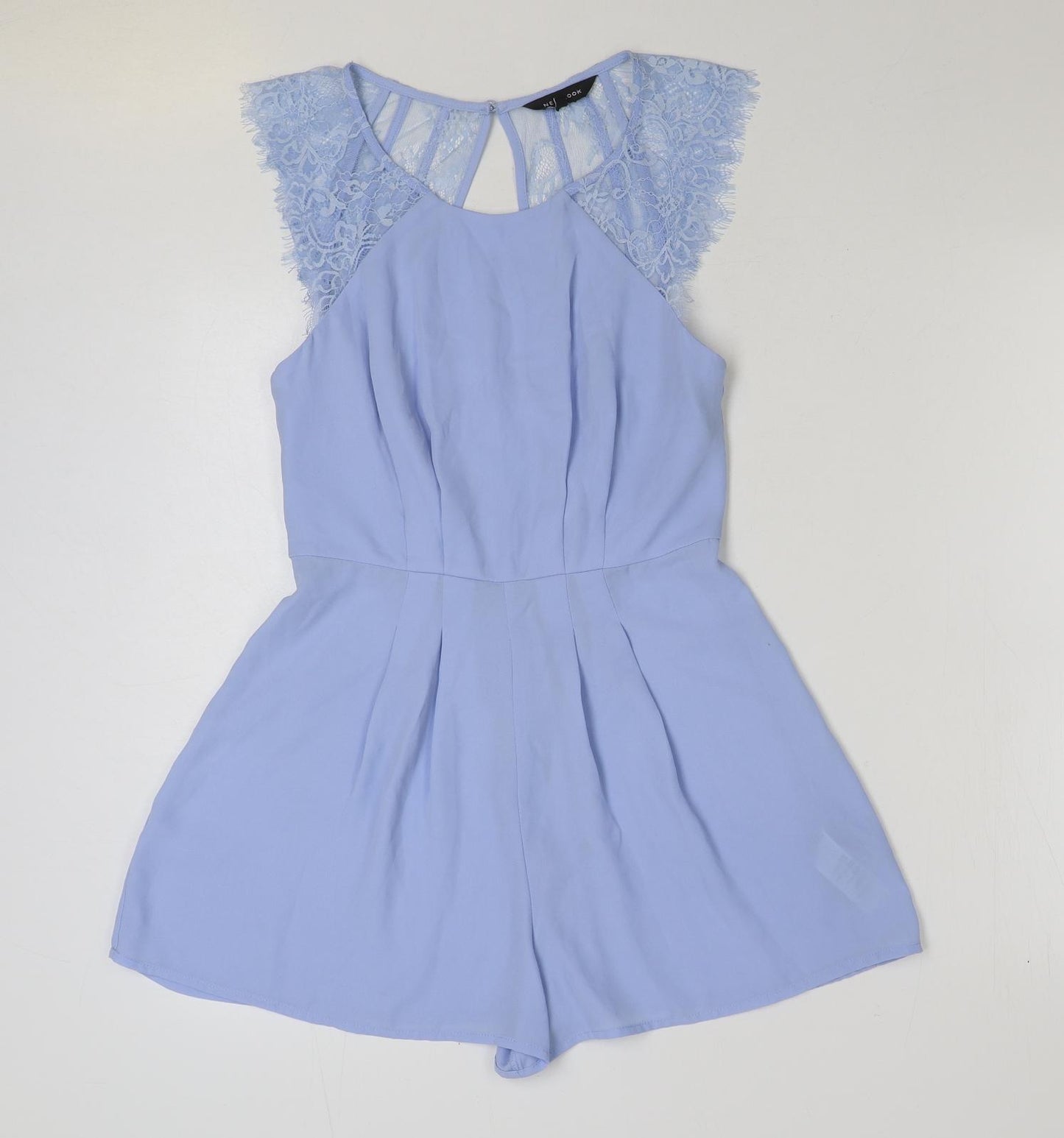 New Look Womens Blue Polyester Playsuit One-Piece Size 8 Button - Lace Detail