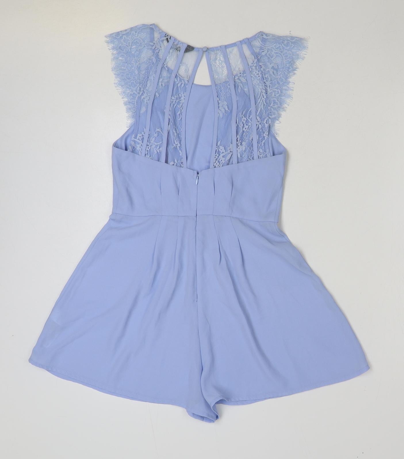 New Look Womens Blue Polyester Playsuit One-Piece Size 8 Button - Lace Detail