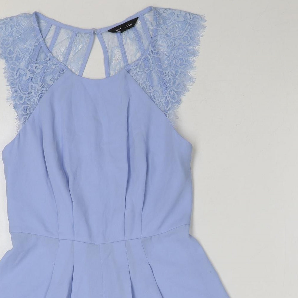 New Look Womens Blue Polyester Playsuit One-Piece Size 8 Button - Lace Detail