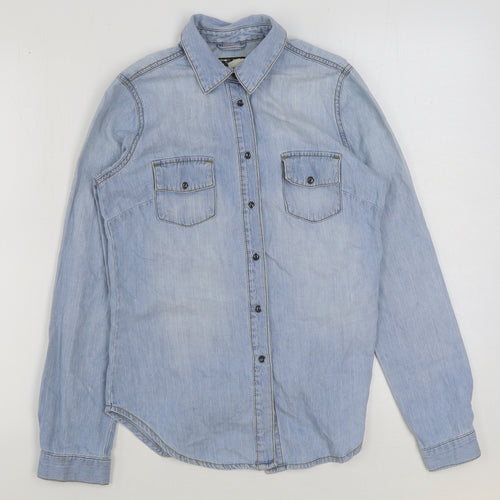 YESYES Womens Blue Cotton Basic Button-Up Size 8 Collared
