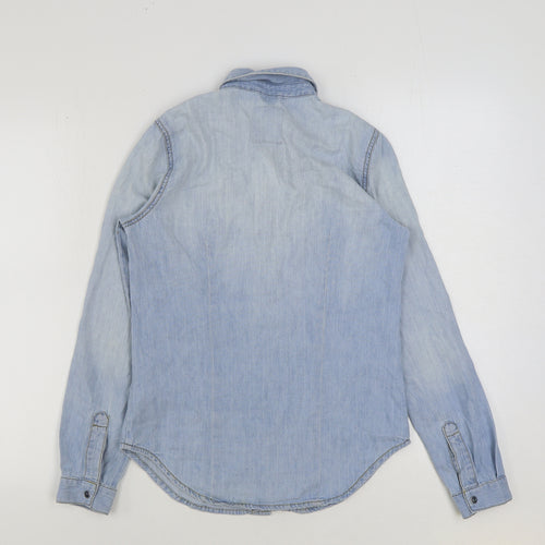 YESYES Womens Blue Cotton Basic Button-Up Size 8 Collared