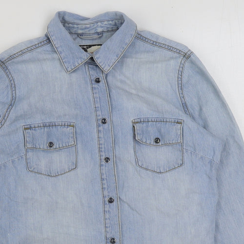 YESYES Womens Blue Cotton Basic Button-Up Size 8 Collared