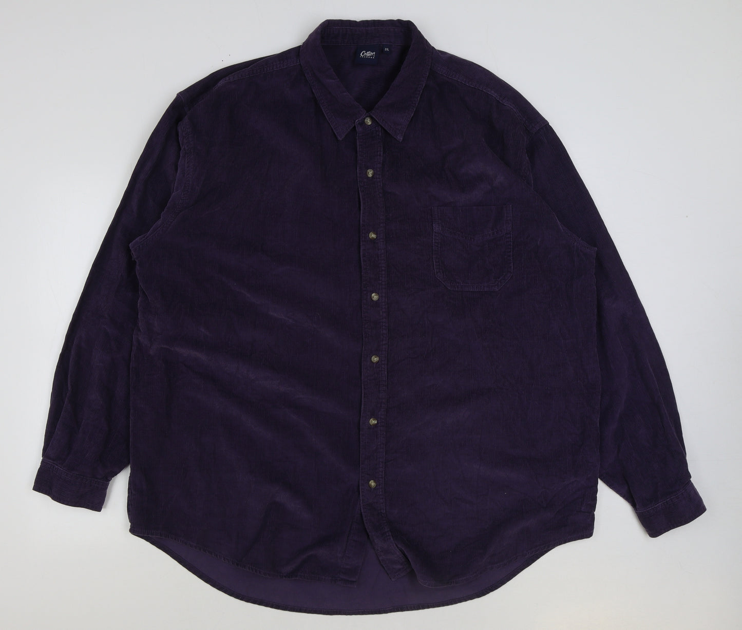 Cotton Traders Mens Purple Cotton Button-Up Size 2XL Collared Button