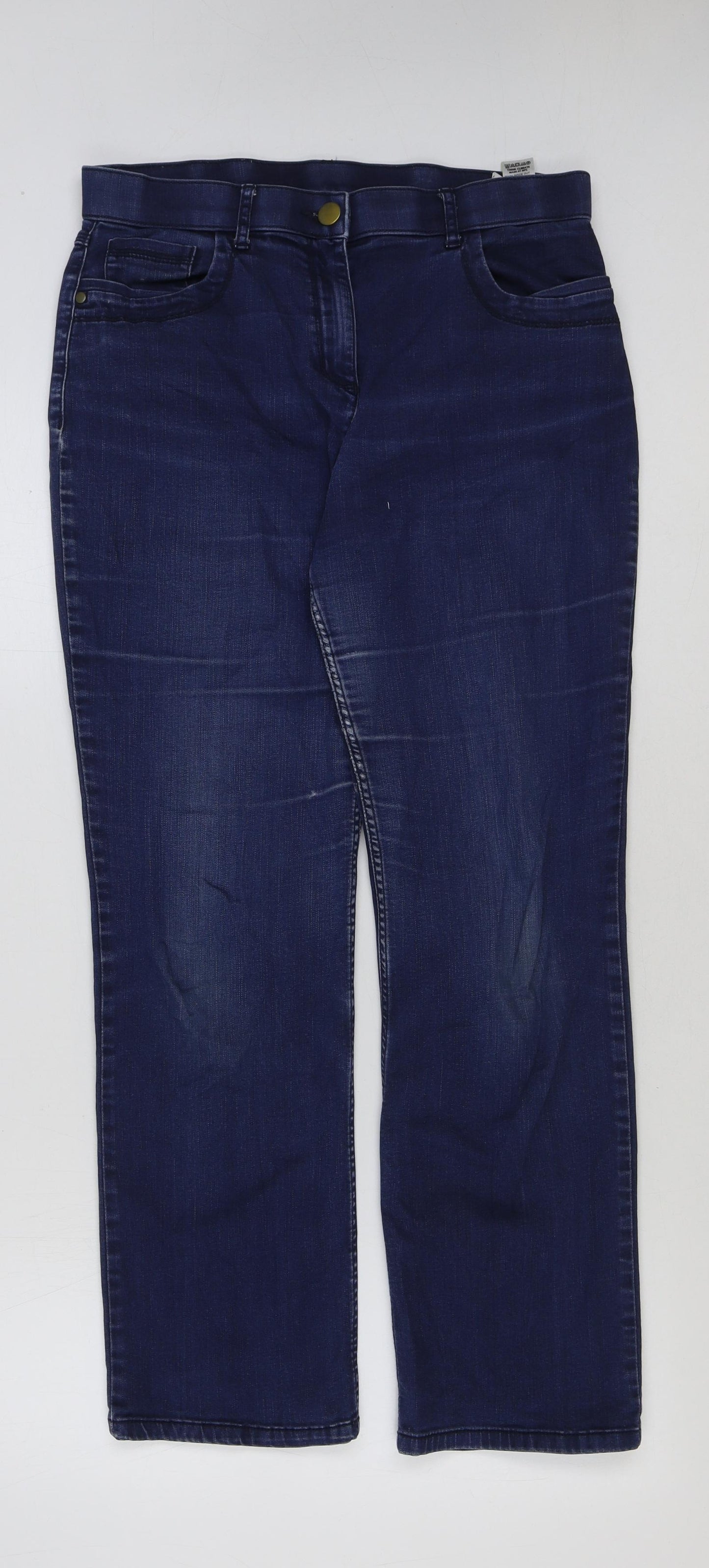 Marks and Spencer Womens Blue Cotton Straight Jeans Size 12 L29 in Regular Button