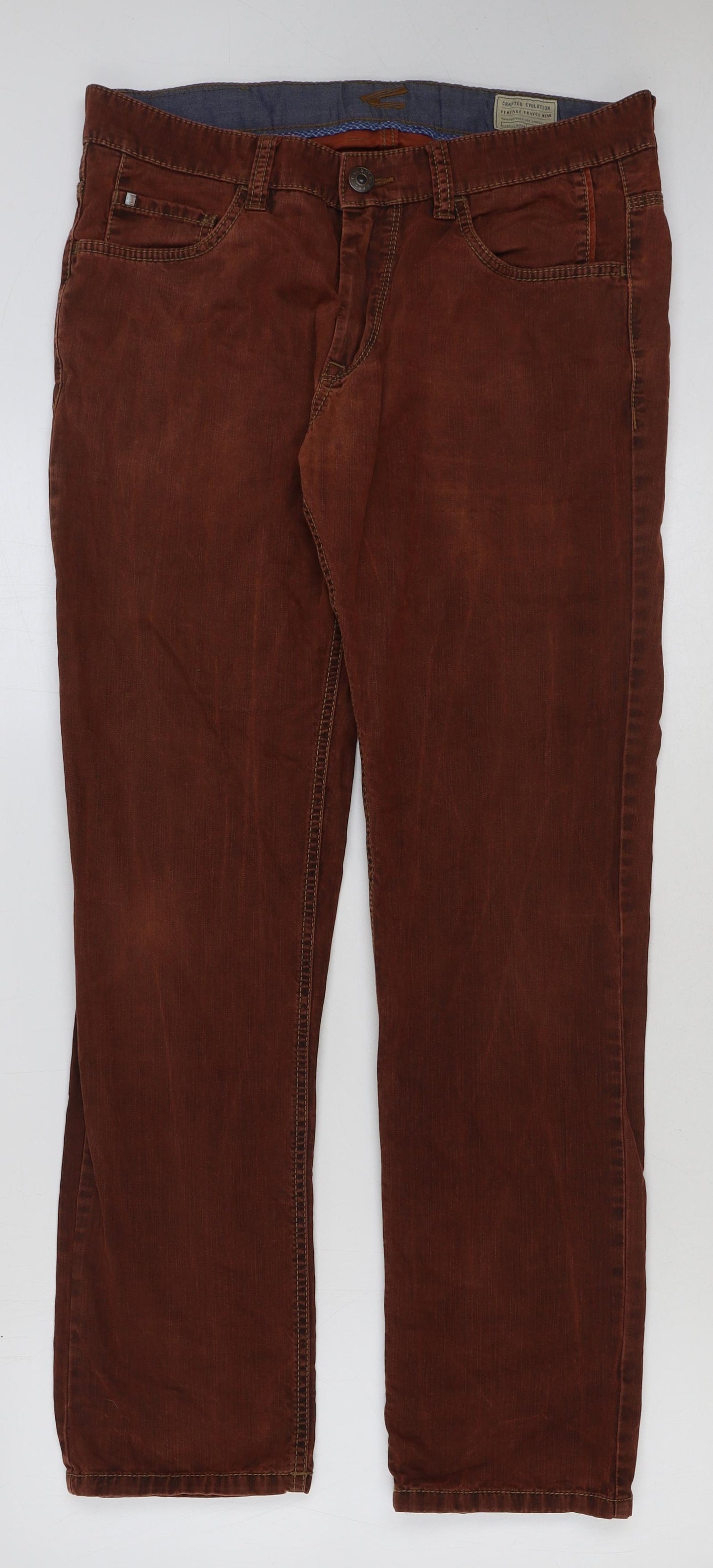 Camel Mens Brown Cotton Trousers Size 34 in L32 in Regular Button
