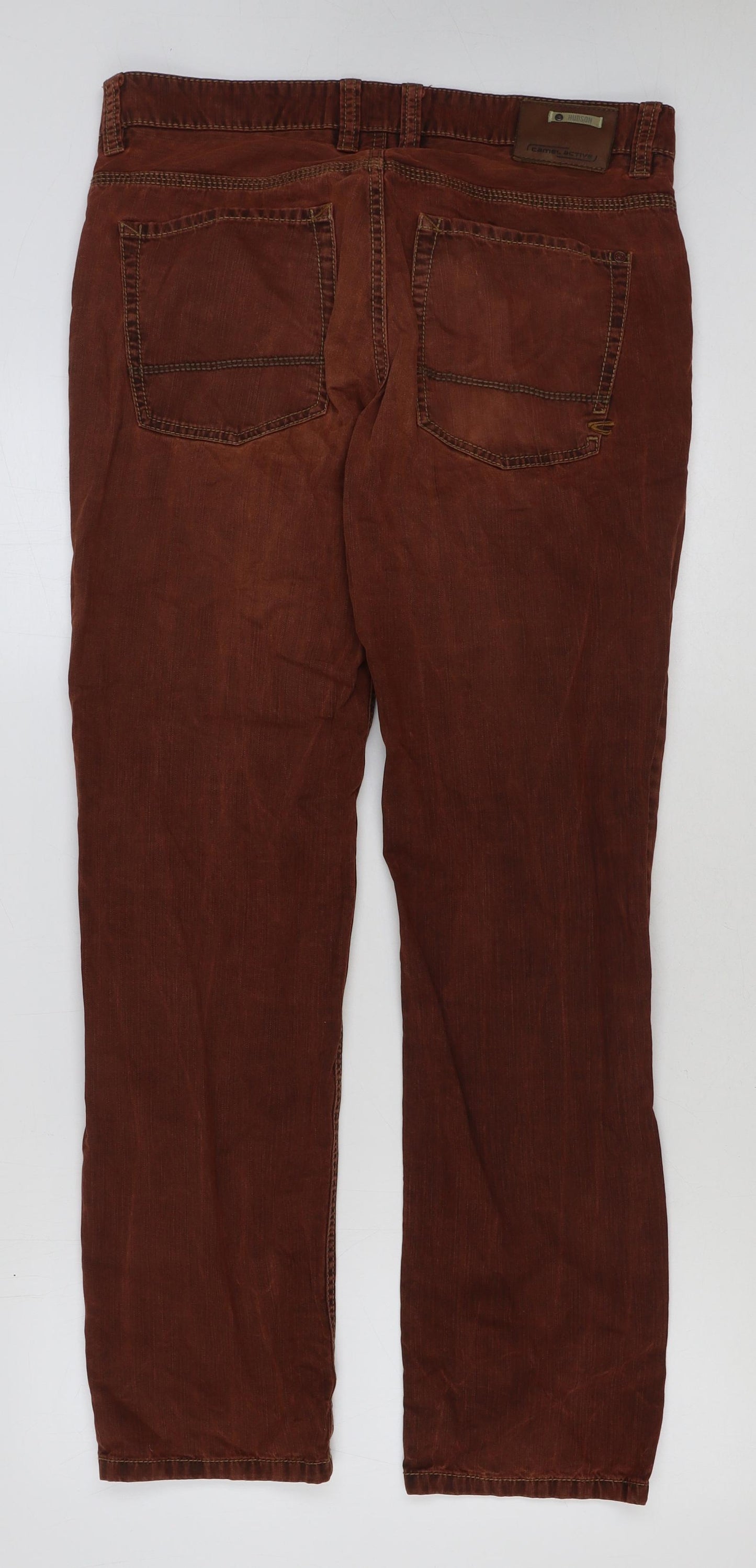 Camel Mens Brown Cotton Trousers Size 34 in L32 in Regular Button