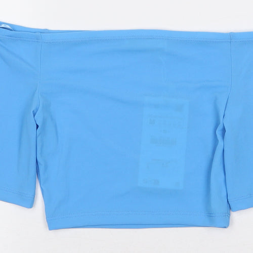 Zara Womens Blue Polyester Cropped T-Shirt Size M Off the Shoulder
