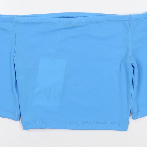 Zara Womens Blue Polyester Cropped T-Shirt Size M Off the Shoulder