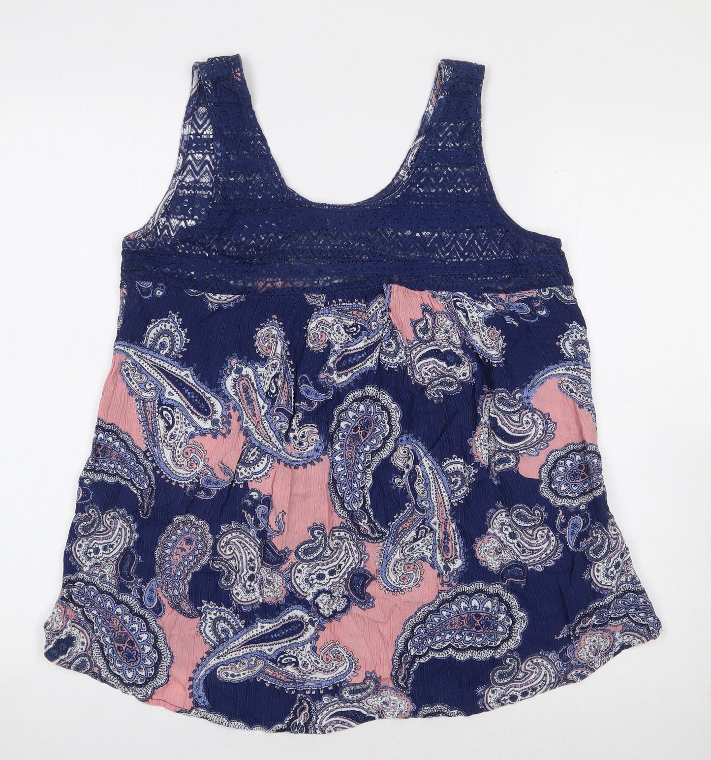 Principles Womens Blue Paisley Viscose Basic Tank Size 12 Scoop Neck