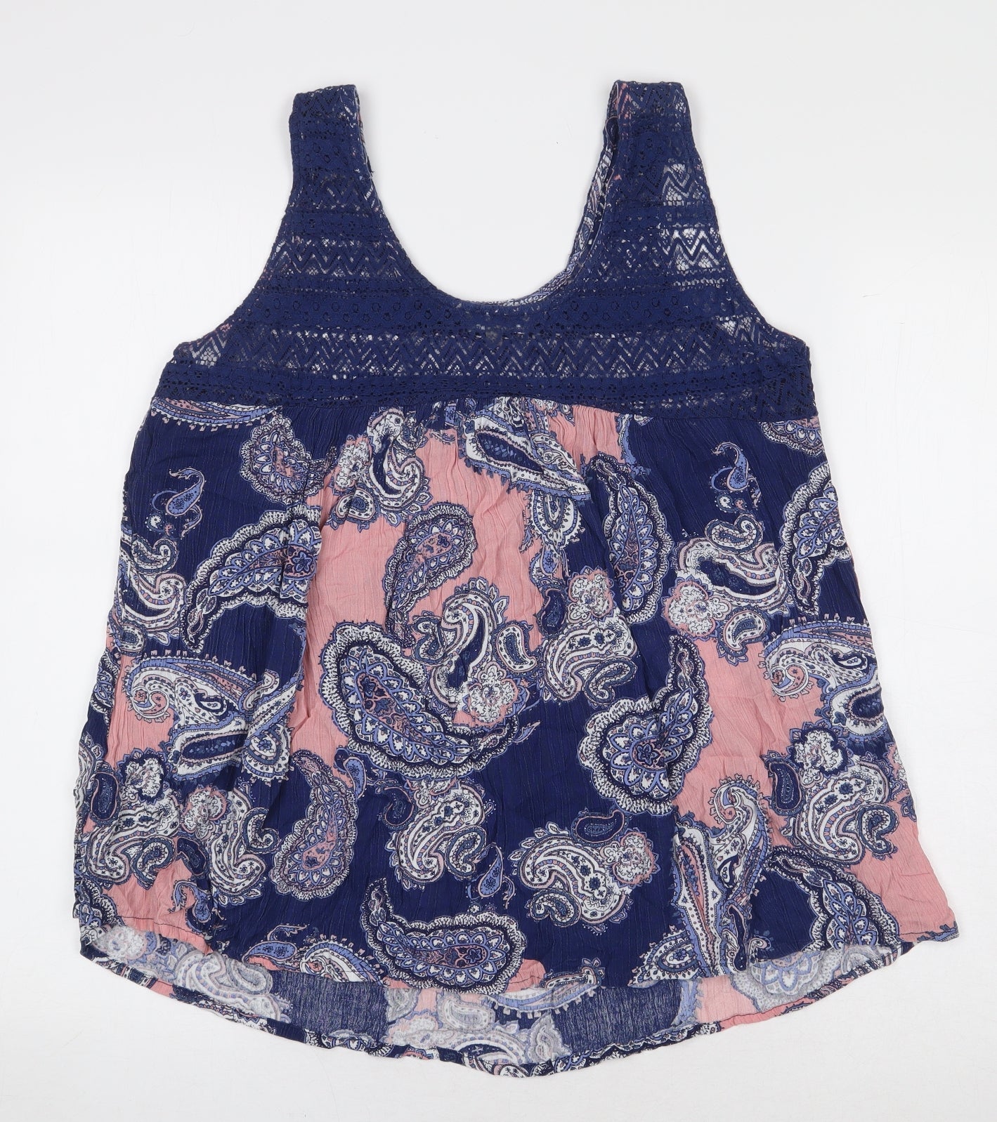 Principles Womens Blue Paisley Viscose Basic Tank Size 12 Scoop Neck