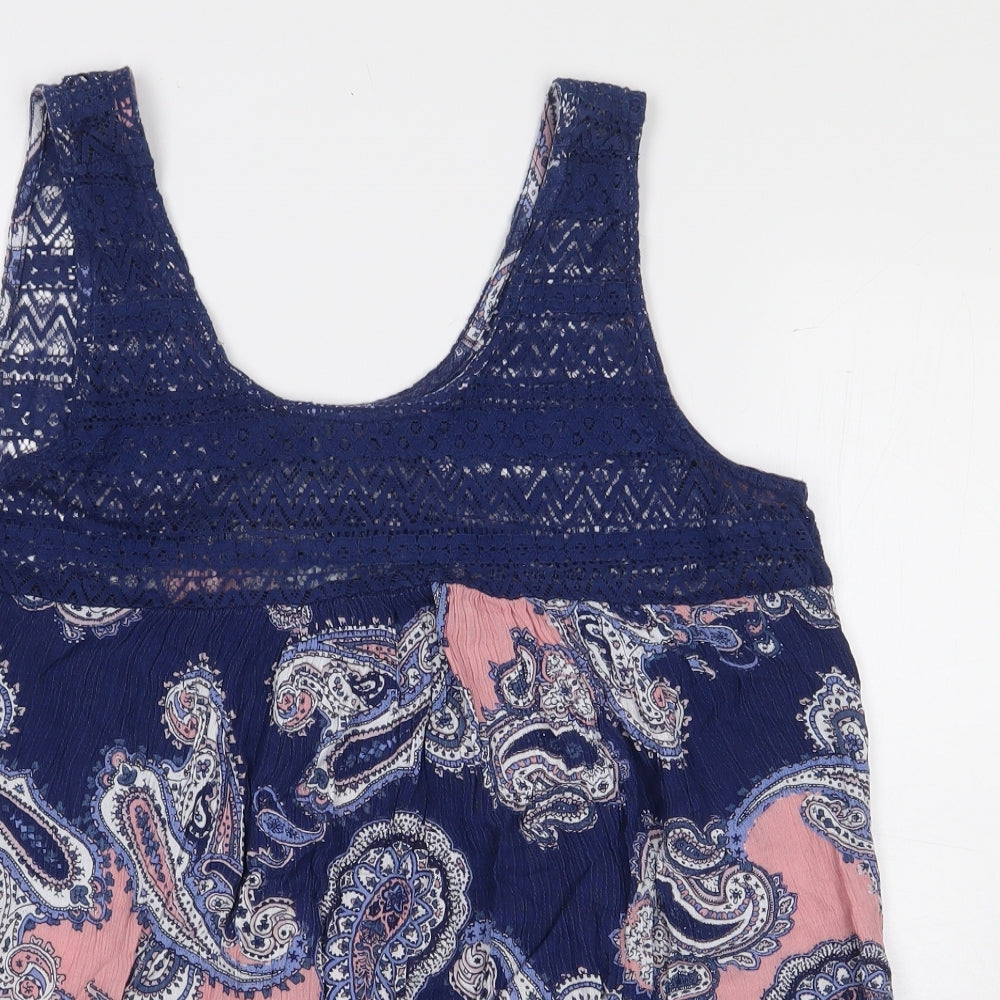 Principles Womens Blue Paisley Viscose Basic Tank Size 12 Scoop Neck