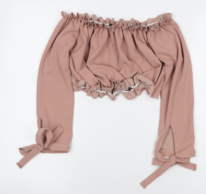 New Look Womens Pink Polyester Cropped Blouse Size 10 Off the Shoulder