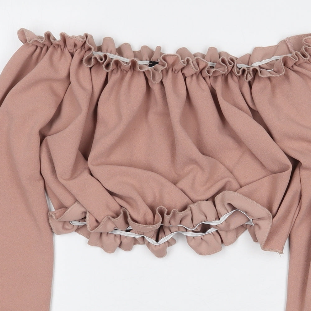 New Look Womens Pink Polyester Cropped Blouse Size 10 Off the Shoulder