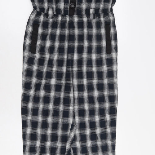 Chelsint Womens Blue Plaid 100% Cotton Jumpsuit One-Piece Size XS Button
