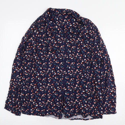Preworn Womens Blue Floral Viscose Basic Button-Up Size M Collared