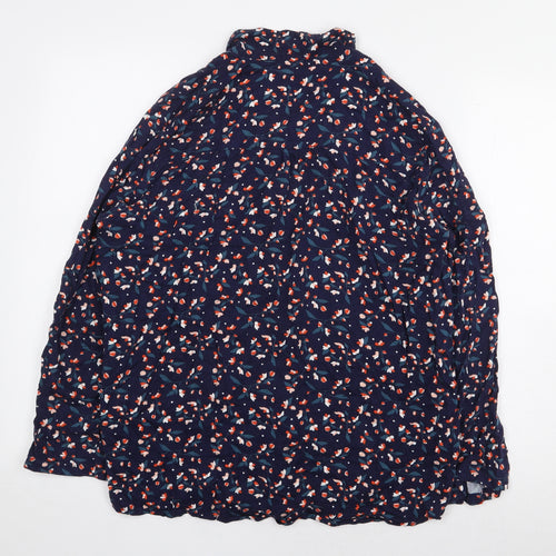 Preworn Womens Blue Floral Viscose Basic Button-Up Size M Collared