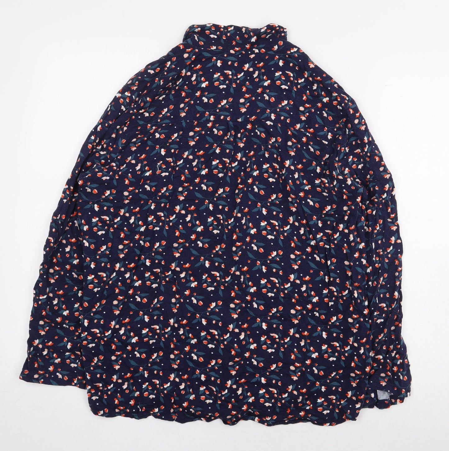 Preworn Womens Blue Floral Viscose Basic Button-Up Size M Collared