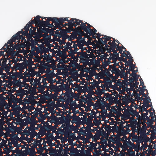 Preworn Womens Blue Floral Viscose Basic Button-Up Size M Collared