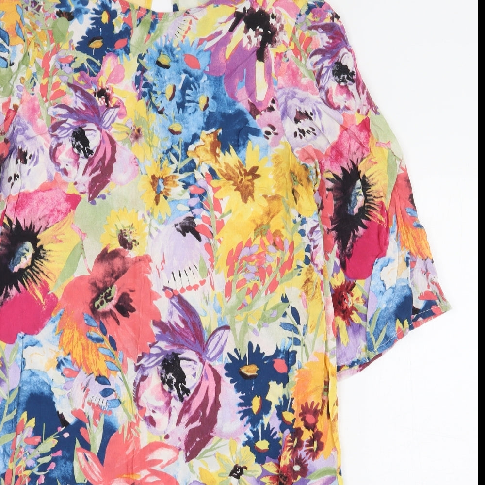 H&M Womens Multicoloured Floral Viscose Sheath Size 8 Boat Neck Button