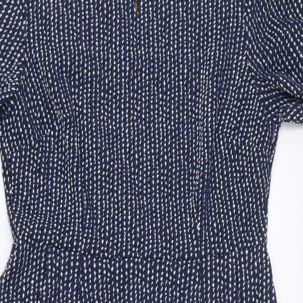 TU Womens Blue Geometric Polyester Pencil Dress Size 12 V-Neck Zip