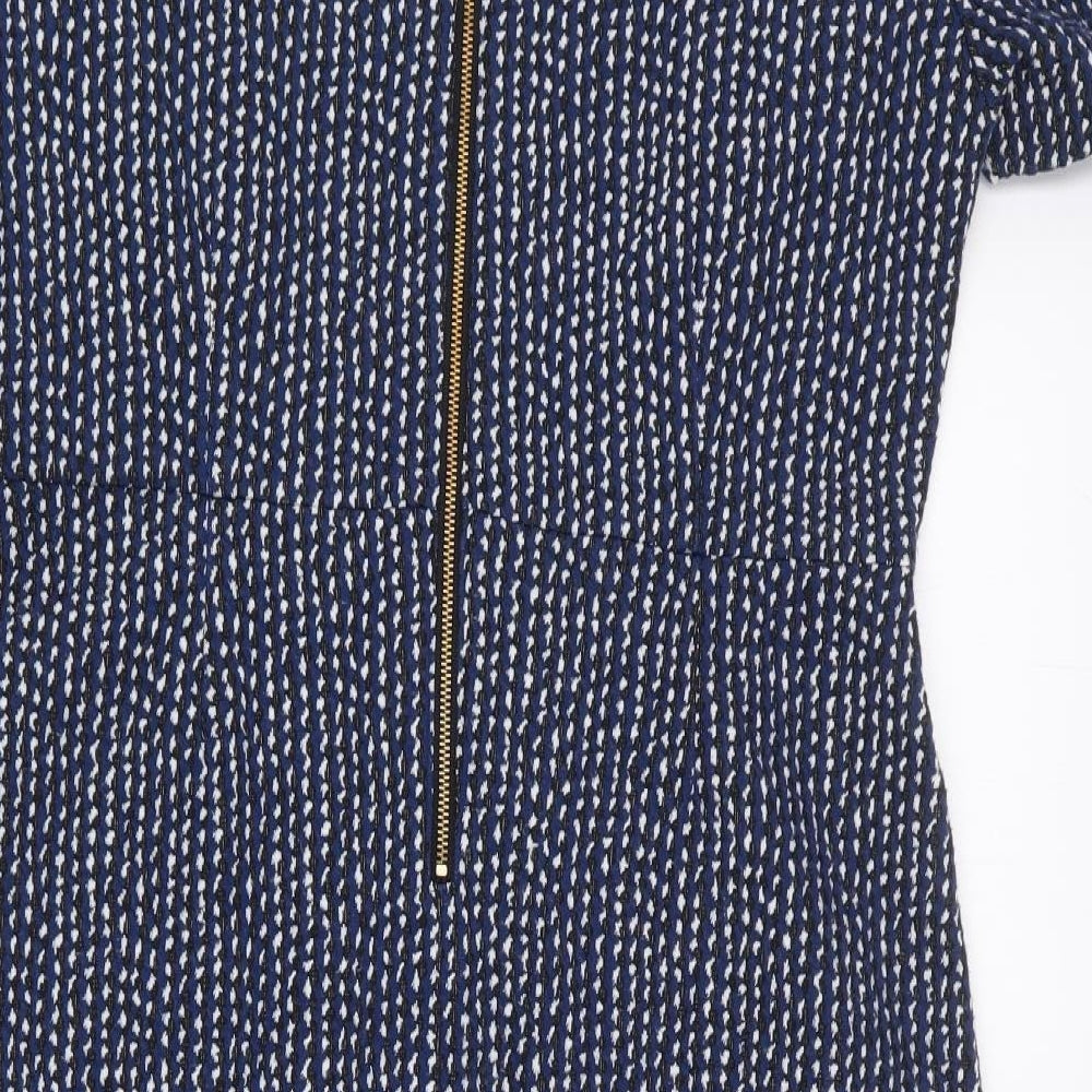 TU Womens Blue Geometric Polyester Pencil Dress Size 12 V-Neck Zip