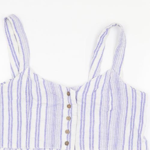 NEXT Womens Purple Striped Linen Camisole Tank Size 12 V-Neck