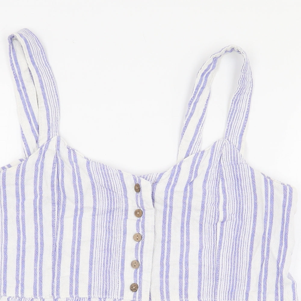 NEXT Womens Purple Striped Linen Camisole Tank Size 12 V-Neck