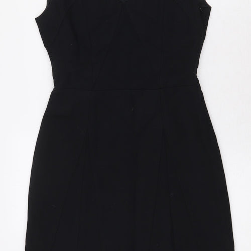 Zara Womens Black Cotton A-Line Size S V-Neck Zip