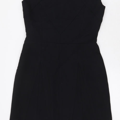 Zara Womens Black Cotton A-Line Size S V-Neck Zip
