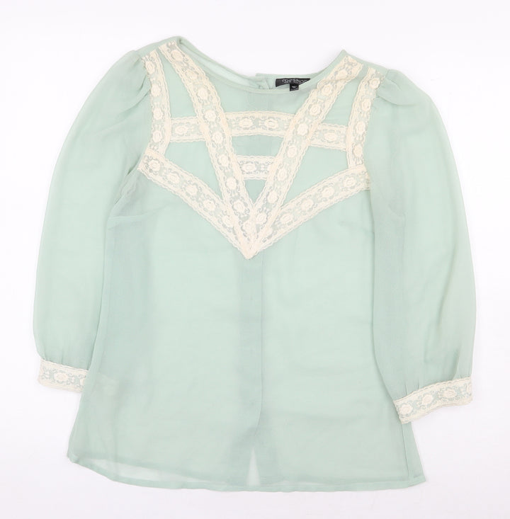 Topshop Womens Green Polyester Basic Blouse Size 6 Boat Neck - Lace Detail