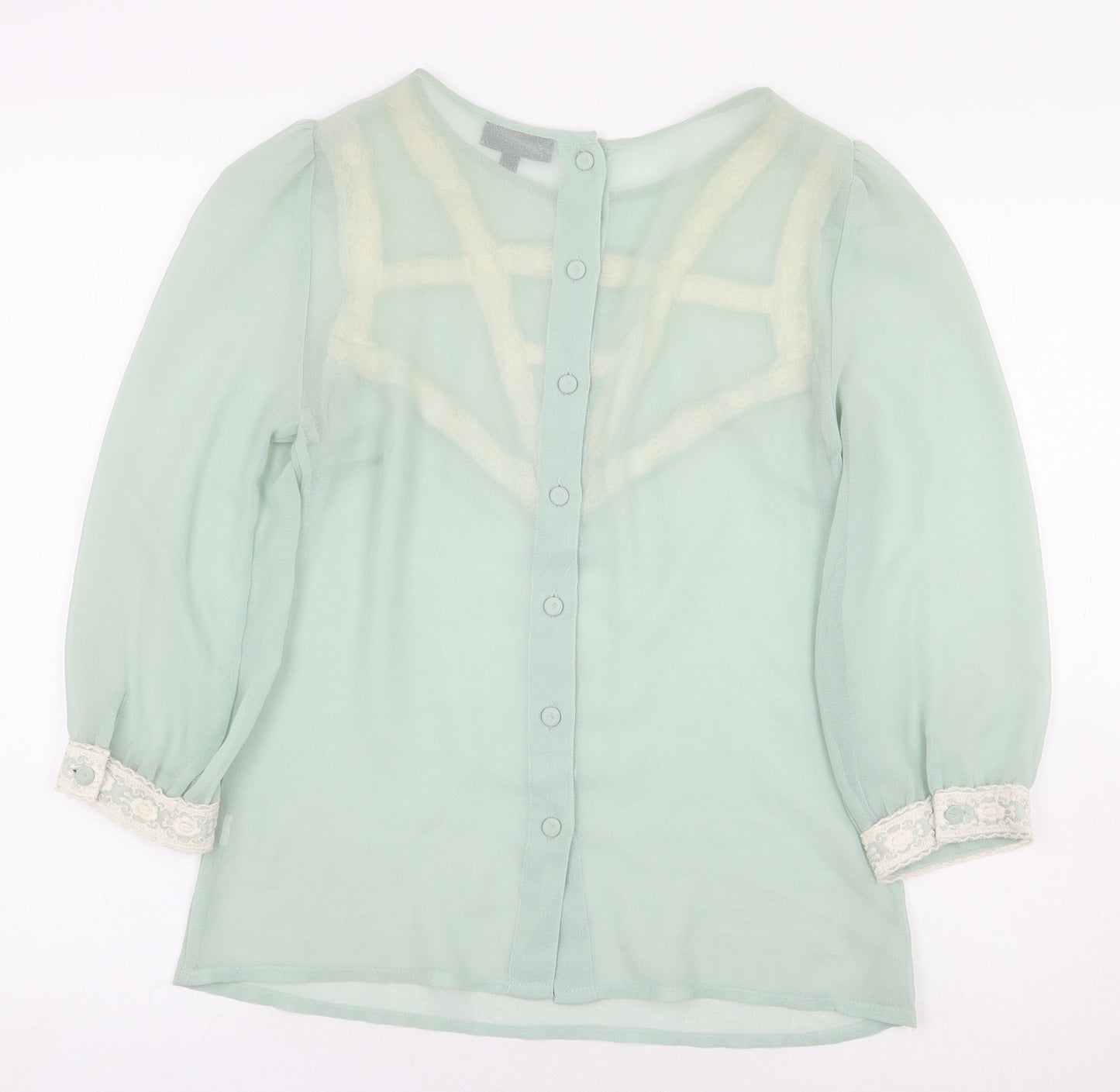 Topshop Womens Green Polyester Basic Blouse Size 6 Boat Neck - Lace Detail
