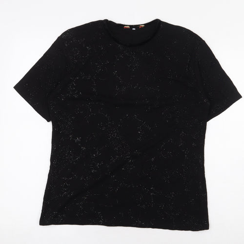 Preworn Womens Black Geometric Viscose Basic T-Shirt Size L Round Neck