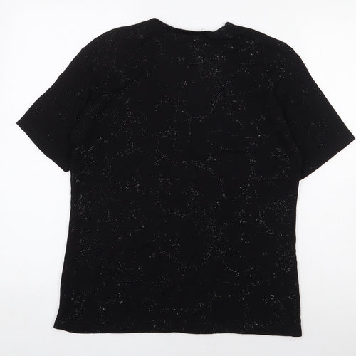 Preworn Womens Black Geometric Viscose Basic T-Shirt Size L Round Neck