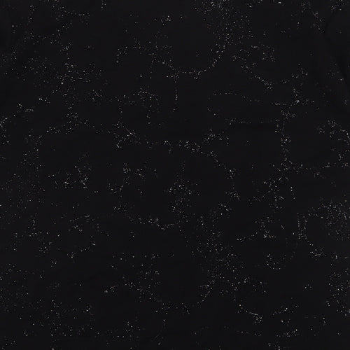 Preworn Womens Black Geometric Viscose Basic T-Shirt Size L Round Neck