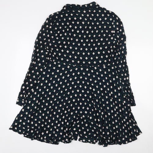 Zara Womens Multicoloured Geometric Viscose A-Line Size L Collared Button