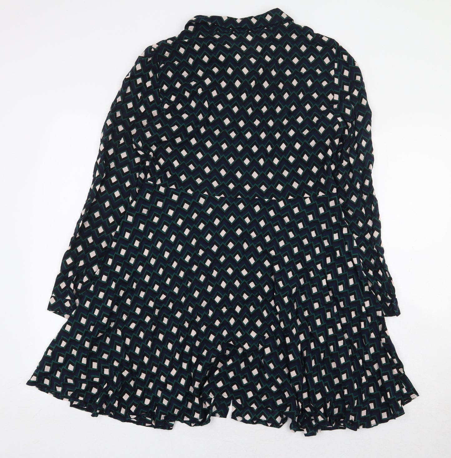 Zara Womens Multicoloured Geometric Viscose A-Line Size L Collared Button