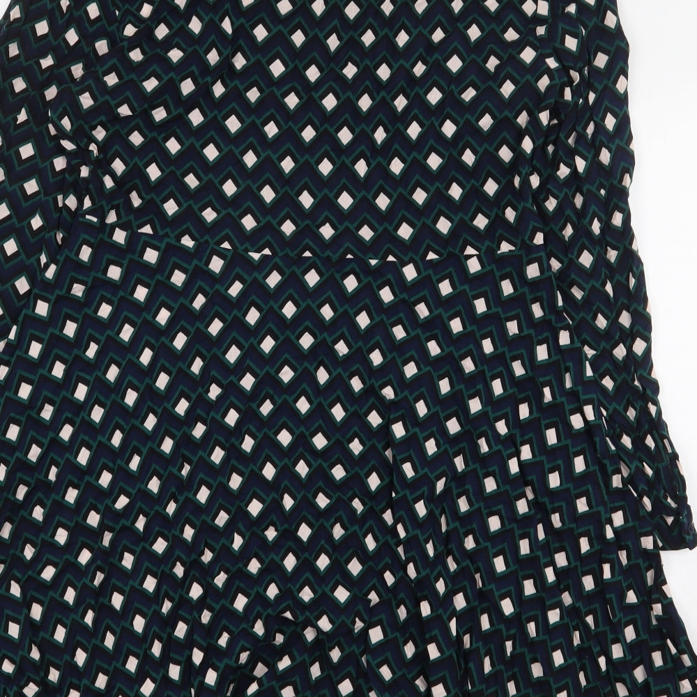 Zara Womens Multicoloured Geometric Viscose A-Line Size L Collared Button