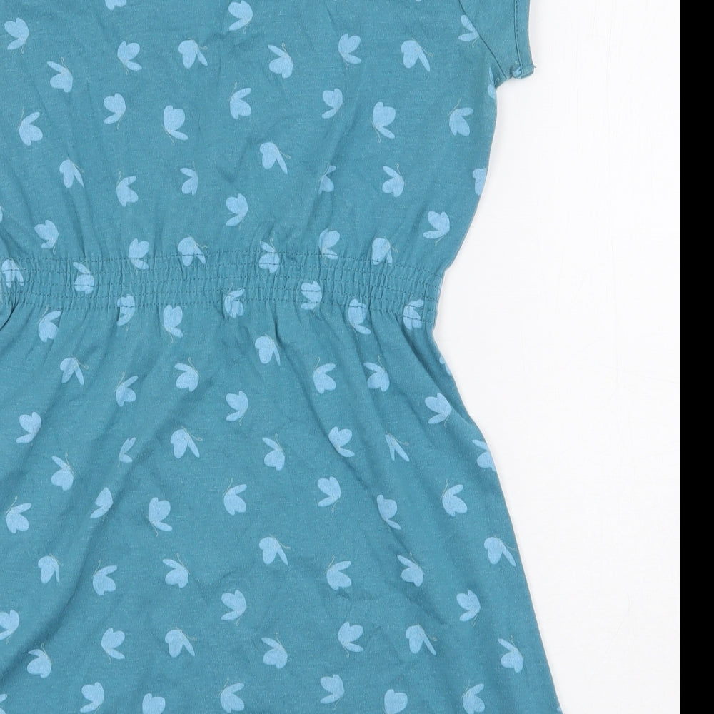 New Look Womens Blue Geometric Cotton Basic T-Shirt Size 8 Scoop Neck - Butterfly