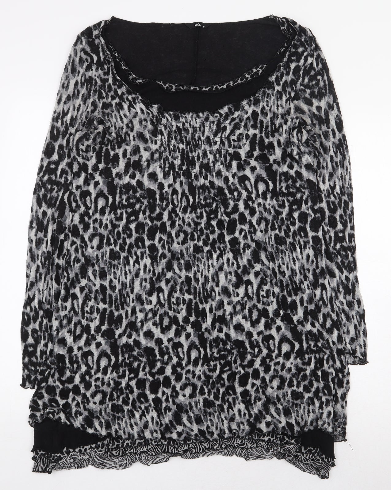 M&Co Womens Black Animal Print Viscose Basic T-Shirt Size 16 Boat Neck