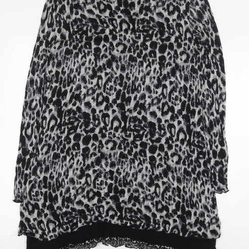 M&Co Womens Black Animal Print Viscose Basic T-Shirt Size 16 Boat Neck