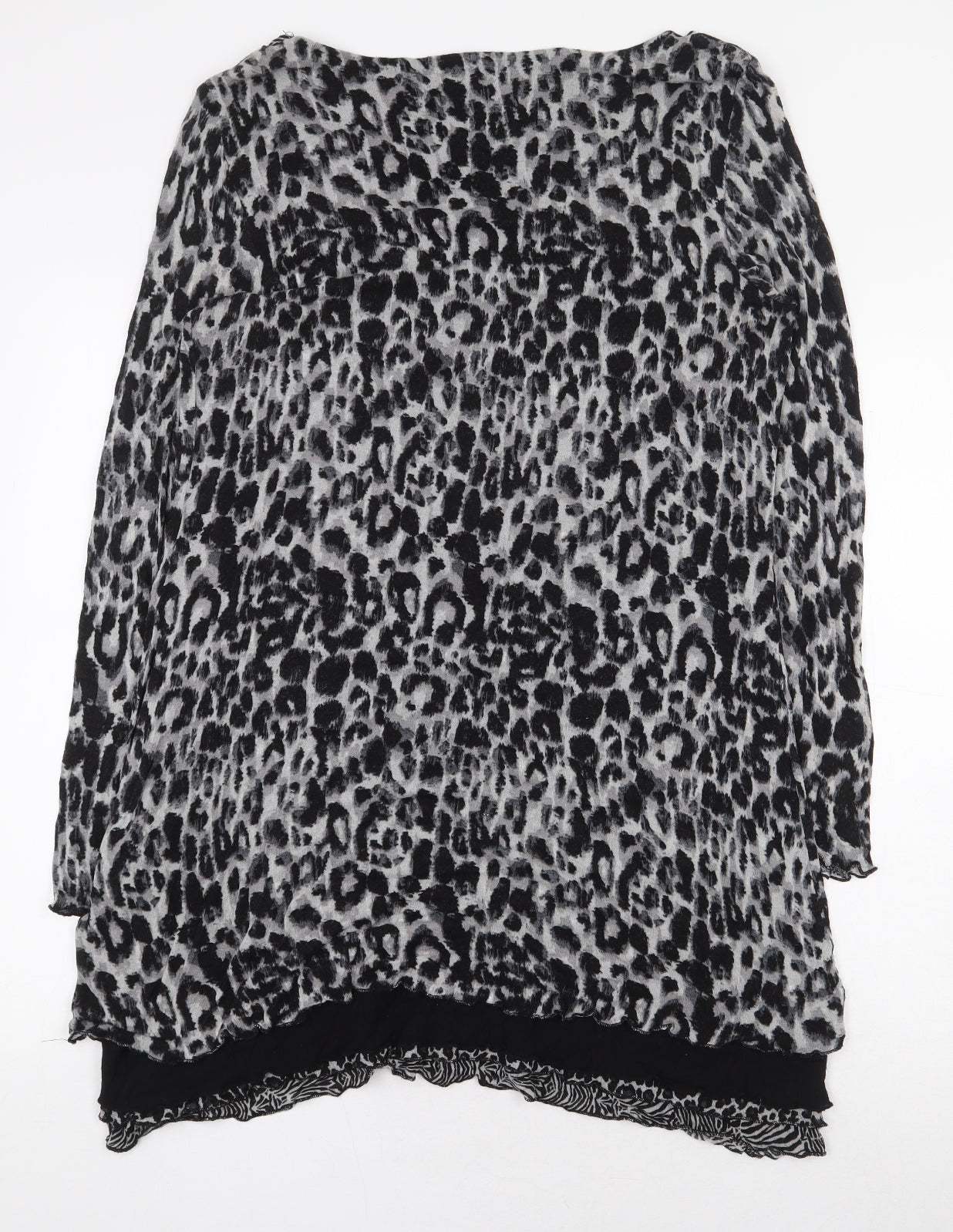 M&Co Womens Black Animal Print Viscose Basic T-Shirt Size 16 Boat Neck