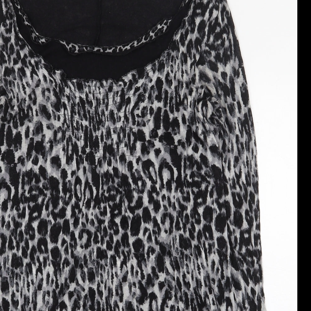M&Co Womens Black Animal Print Viscose Basic T-Shirt Size 16 Boat Neck