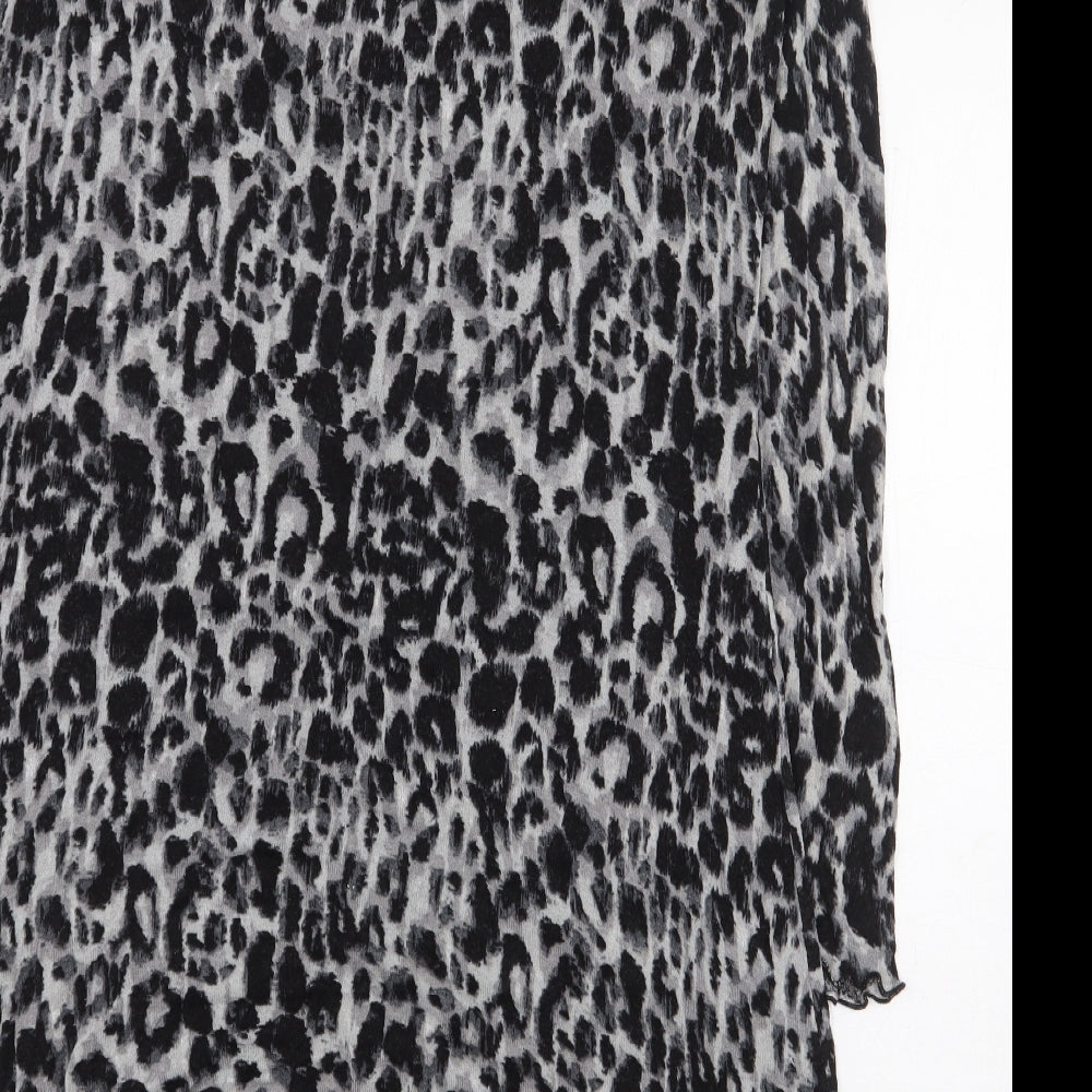 M&Co Womens Black Animal Print Viscose Basic T-Shirt Size 16 Boat Neck