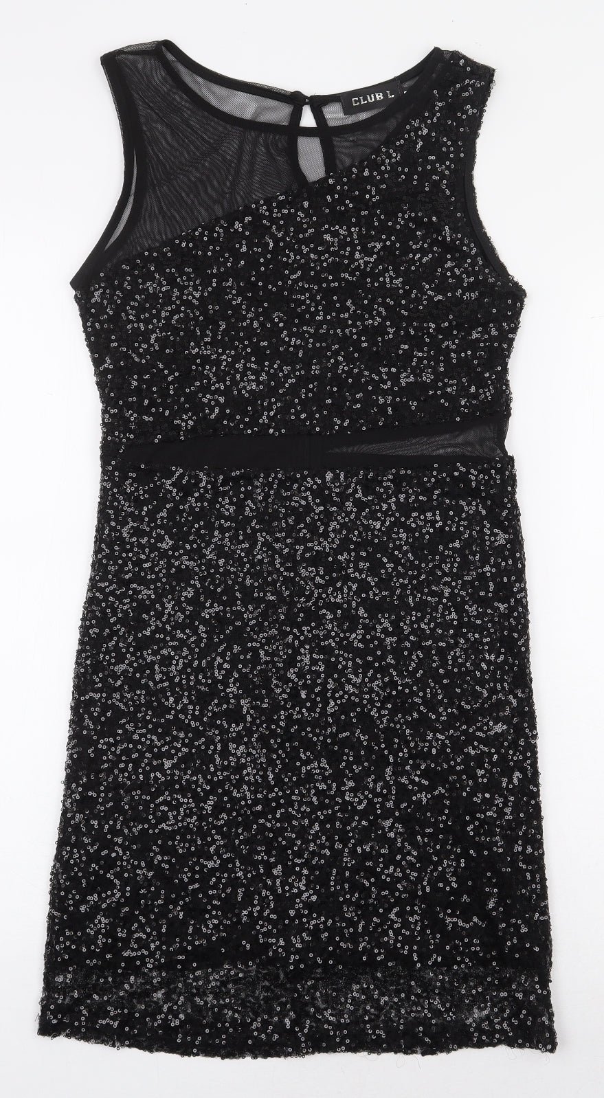 Club L Womens Black Polyester Pencil Dress Size 12 Boat Neck Button