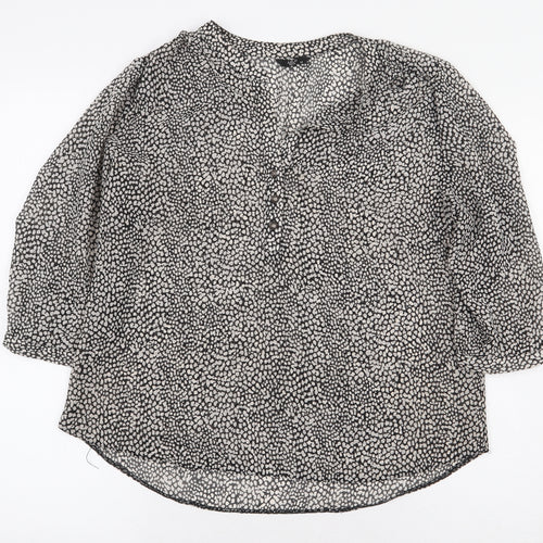 M&Co Womens Grey Animal Print Polyester Basic Blouse Size 14 V-Neck