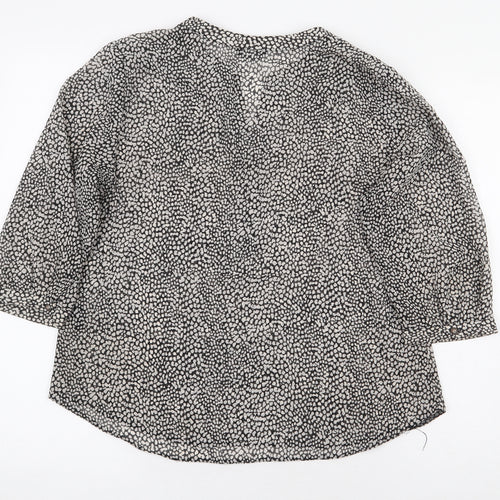 M&Co Womens Grey Animal Print Polyester Basic Blouse Size 14 V-Neck