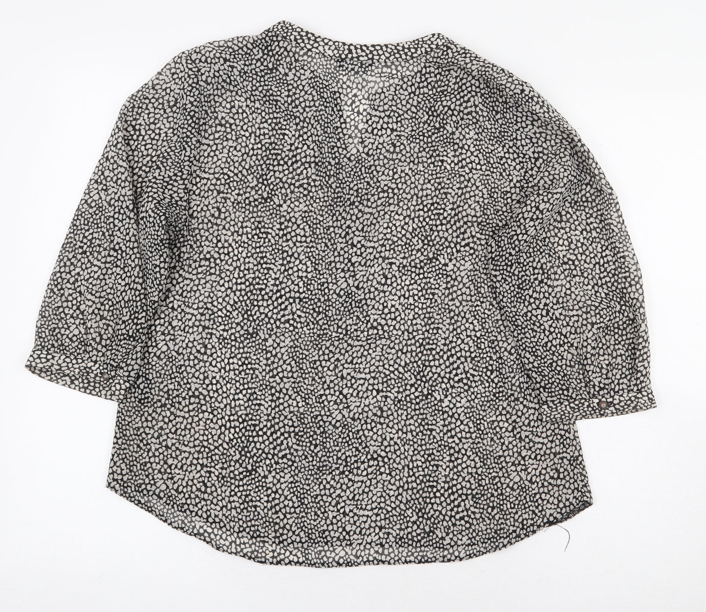 M&Co Womens Grey Animal Print Polyester Basic Blouse Size 14 V-Neck