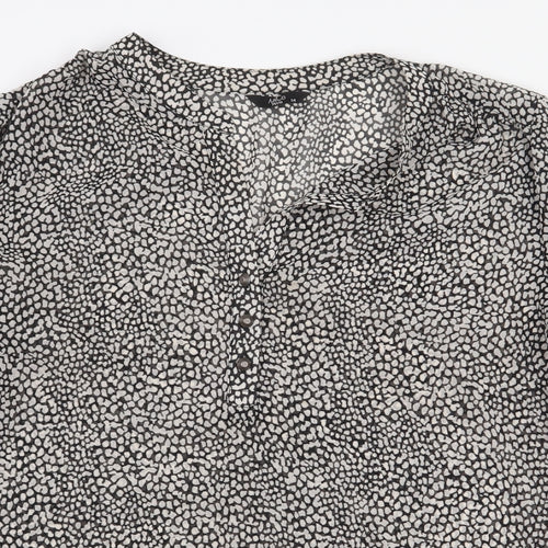 M&Co Womens Grey Animal Print Polyester Basic Blouse Size 14 V-Neck